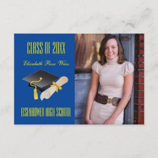 Cap & Diploma Blue - 3x5 Graduation Announcement