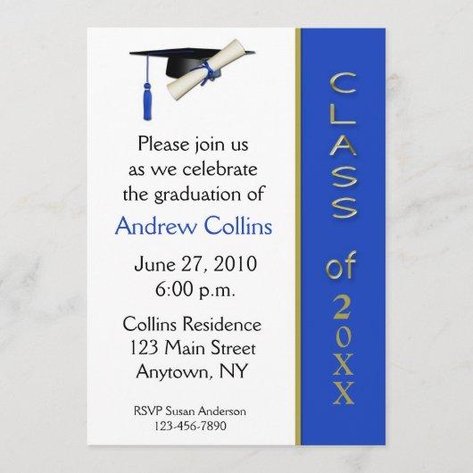Cap Diploma Blue Gold Graduation Invitation