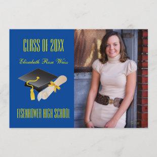 Cap & Diploma Blue - Graduation Announcement