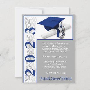 Cap & Diploma, Blue & Gray Graduation Invitation