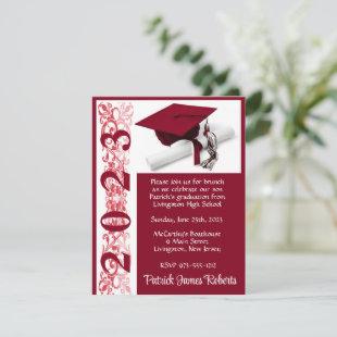 Cap & Diploma, Cardinal Red Background Graduation Invitation