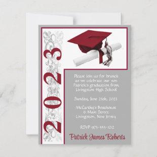 Cap/Diploma, Cardinal Red, Gray, White Graduation Invitation