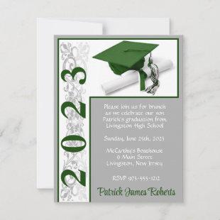 Cap & Diploma, Green & Gray Graduation Invitation