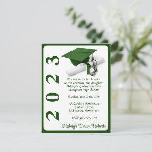 Cap & Diploma, Green & White Graduation Invitation
