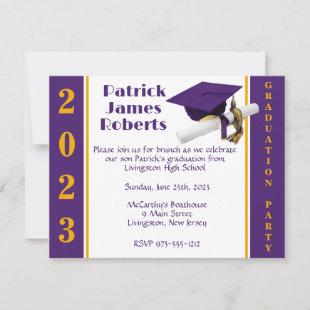 Cap & Diploma, Purple & Gold Graduation Invitation