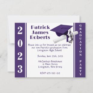 Cap & Diploma, Purple & White Graduation Invitation
