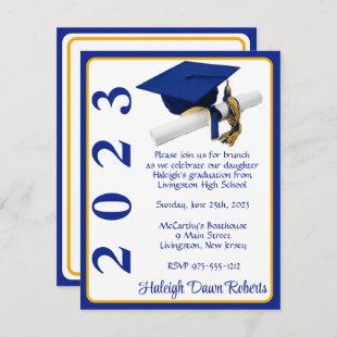 Cap & Diploma, Royal Blue & Gold Graduation Invitation
