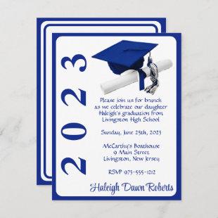 Cap & Diploma, Royal Blue & White Graduation Invitation