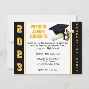 Cap & Diploma Varsity Black & Gold Graduation Invitation
