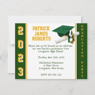 Cap & Diploma Varsity Green & Gold Graduation Invitation