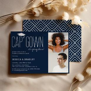 Cap, Gown, its going down! Double Graduation Party Invitation
