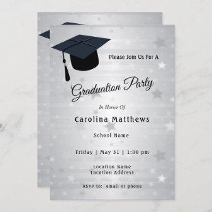 Cap Silver Stars Graduation Invitation