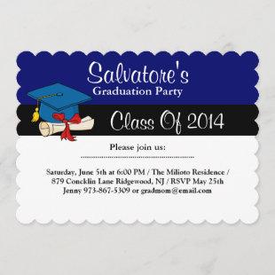 Cap With Diploma Blue Graduation Invitation