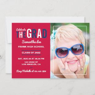 Cardinal Red and Navy Blue Graduation Party Invitation
