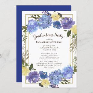 Carolina Navy Blue Floral Graduation Party Invitation
