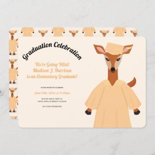 Cartoon Deer Cream Peach Elementary Graduation Invitation