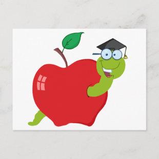 Cartoon Graduate Worm In Apple Announcement Postcard