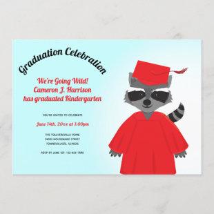 Cartoon Raccoon Red Black Blue Kid Graduation Invitation