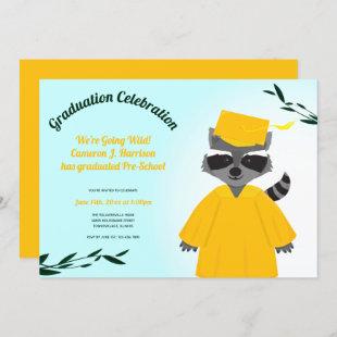 Cartoon Raccoon Yellow Green Blue Kid Graduation Invitation