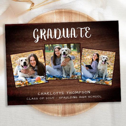 Casual Photo Collage Rustic Wood Graduation Announcement