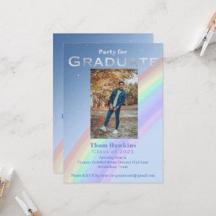 Casual Rainbow Watercolor Photo Graduation Party Invitation