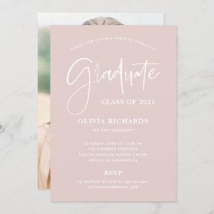 Casual Script Blush Pink and White | Grad Party Invitation