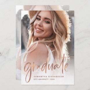 Casual Script Rose Gold Two Photo Graduation Party