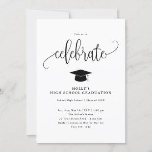 Celebrate Modern Calligraphy Graduation B/W  Invitation
