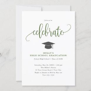 Celebrate Modern Calligraphy Graduation Green/Grey Invitation