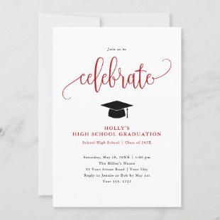 Celebrate Modern Calligraphy Graduation Red/Black Invitation