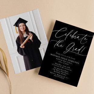 Celebrate the Grad Black Photo Graduation Party Invitation