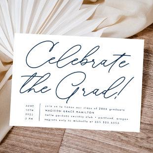 Celebrate the Grad Navy Script Graduation Party Invitation