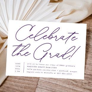 Celebrate the Grad Purple Script Graduation Party Invitation