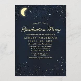 Celestial Moon Stars Midnight Graduation Party Invitation