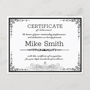 Certificate for any business announcement postcard