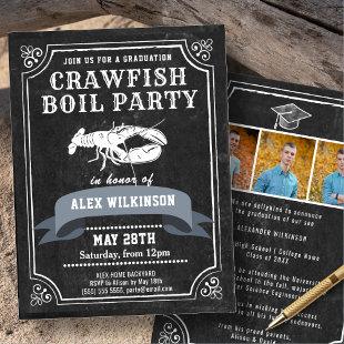 Chalkboard 3 Photo Crawfish Boil Graduation Party Invitation