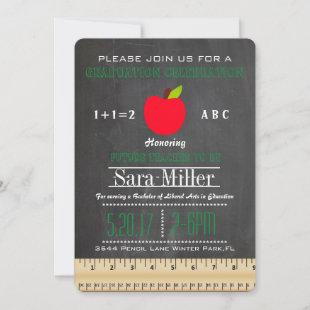 Chalkboard & Apple Teacher Graduation Invitation