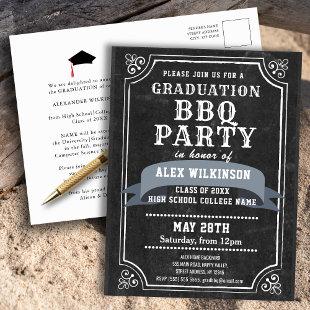 Chalkboard BBQ Party Graduation Invitation Postcard