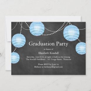 Chalkboard & Blue Lanterns Graduation Invitation