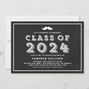 Chalkboard Cap Class of 2024 Retro Graduation Invitation