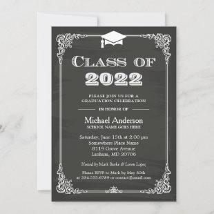 Chalkboard Class of 2022 Grad Cap Graduation Invitation