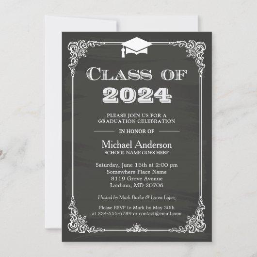 Chalkboard Class of 2023 Grad Cap Graduation Invitation