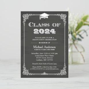 Chalkboard Class of 2024 Grad Cap Graduation Invitation