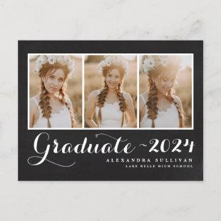 Chalkboard Class of 2024 Photo Collage Graduation Announcement Postcard