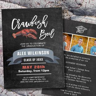 Chalkboard Crawfish Boil 3 Photo Graduation Party Invitation