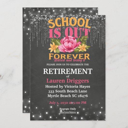 Chalkboard Funny Teacher Floral Retirement   Invitation