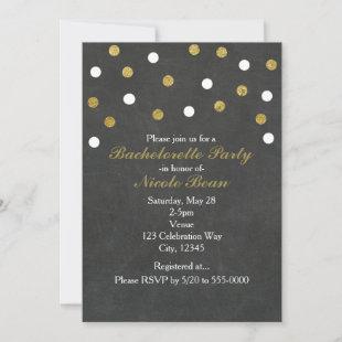 Chalkboard Gold & White Confetti Celebration Party Invitation