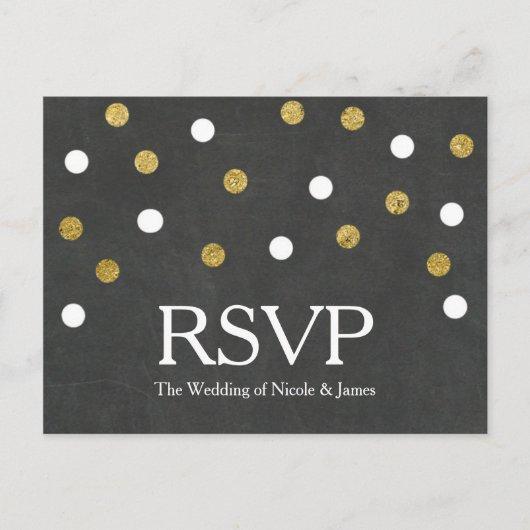 Chalkboard Gold & White Confetti Party RSVP Invitation Postcard