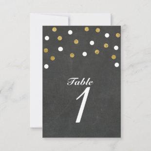 Chalkboard Gold & White Confetti Table Number Card