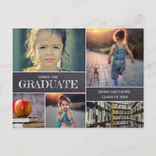 Chalkboard GRADE ONE Graduate Photo Collage Announcement Postcard